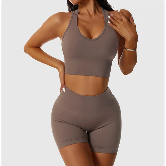 Yoga Set Sexy Bandjes BH & Hoge Taille Shorts